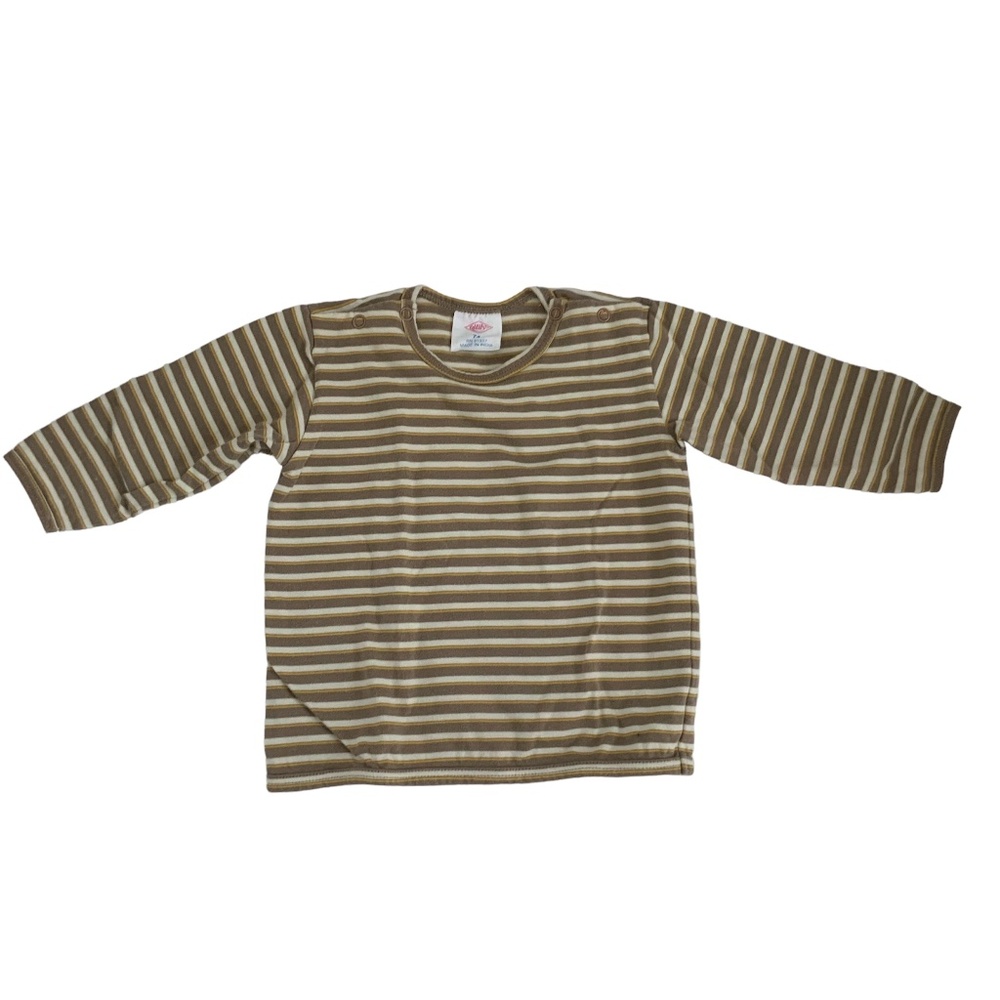 OLILY LONG SLEEVE TSHIRT STRIPED BROWN YELLOW BEIGE SHOULDER SNAPS 12MO